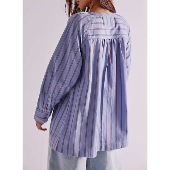 NEW WE THE FREE BY FREE PEOPLE LISBON STRIPED LACE UP TUNIC BLUE SMALL - Picture 2 of 10